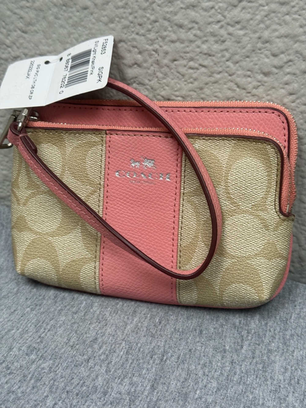 Coach Signature Canvas Wristlet in Pink and Beige